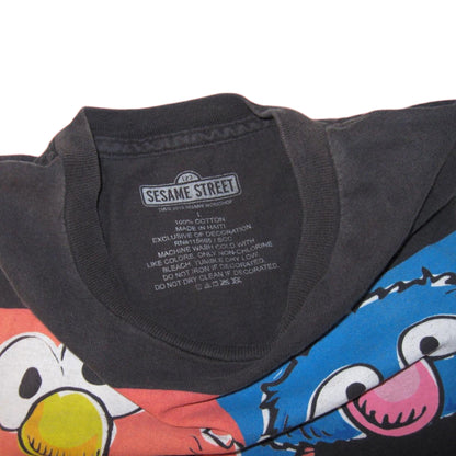 Sesame Street Elmo, Cookie-Monster, Grover, & Oscar-The-Grouch Black T-Shirt -Large