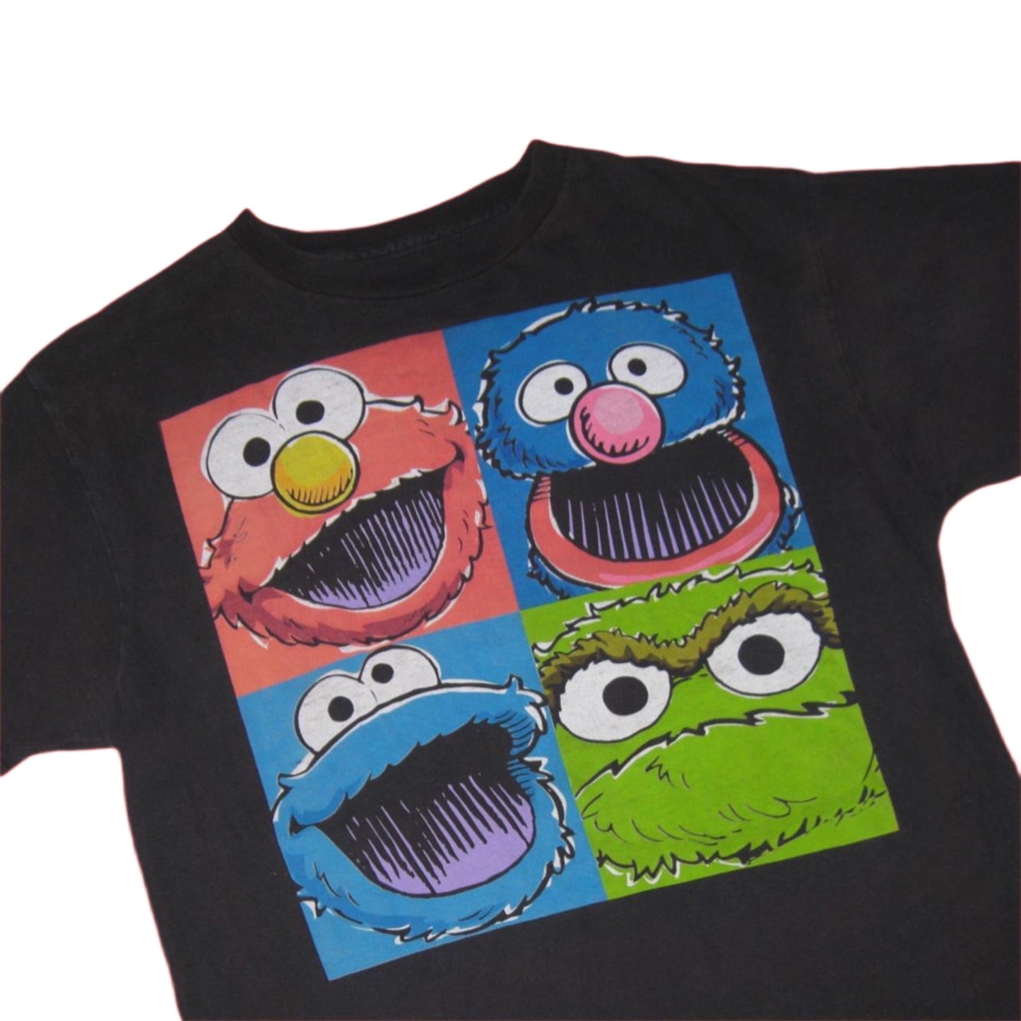 Sesame Street Elmo, Cookie-Monster, Grover, & Oscar-The-Grouch Black T-Shirt -Large