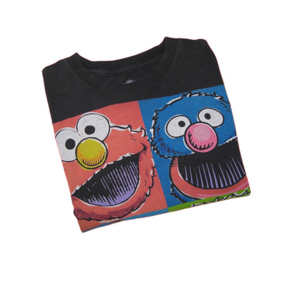 Sesame Street Elmo, Cookie-Monster, Grover, & Oscar-The-Grouch Black T-Shirt -Large