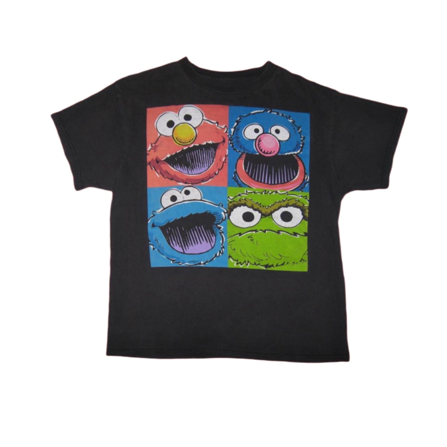 Sesame Street Elmo, Cookie-Monster, Grover, & Oscar-The-Grouch Black T-Shirt -Large