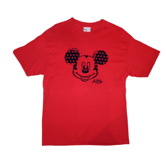 Disney Store 2004 Red & Blue Felt Mickey Mouse T-Shirt -Medium