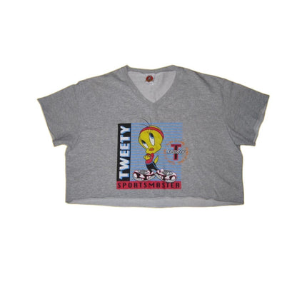 1998 Looney Tunes Tweety Bird Sports Master Grey Women's Crop Top -XL